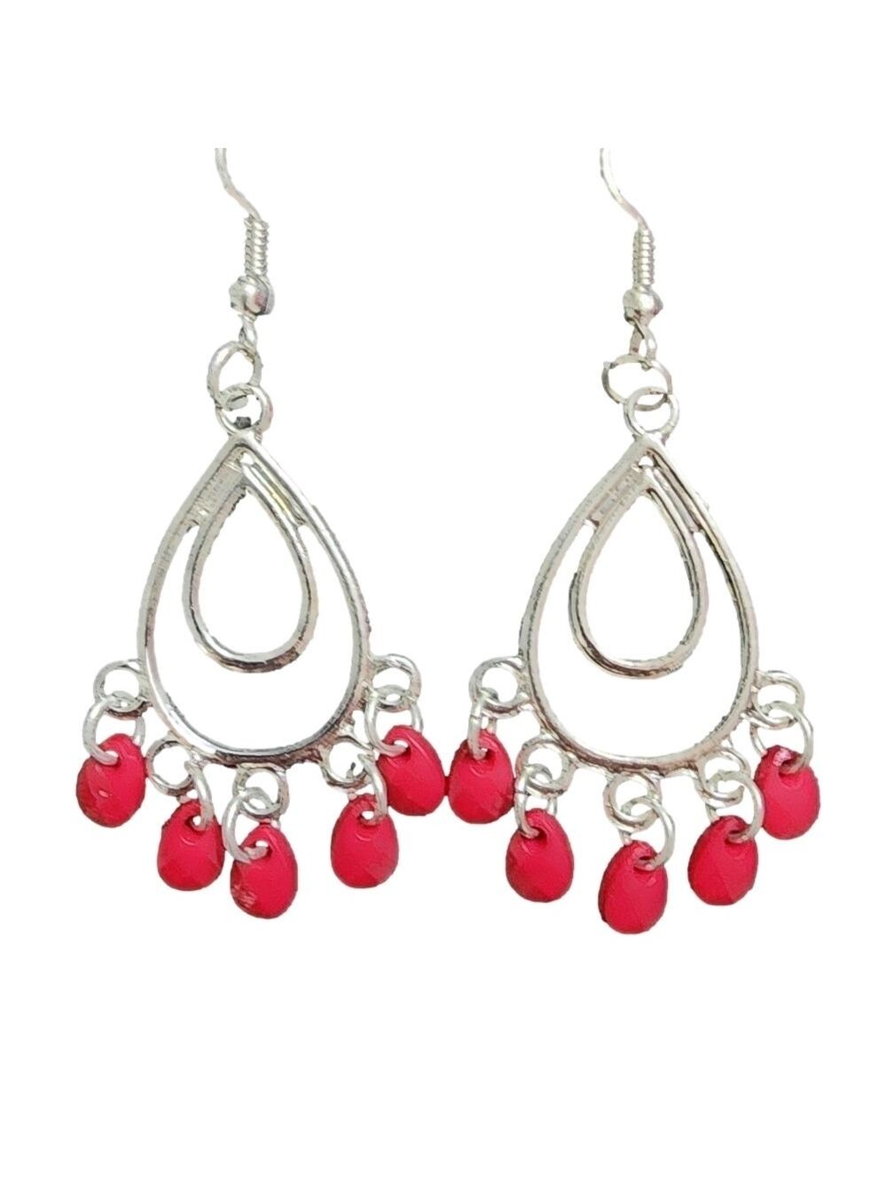 Silver Red Dangle Earrings
